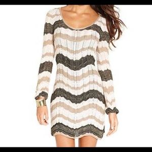 XOXO Gold/Black/Cream knitted dress with 100% polyester black slip MED